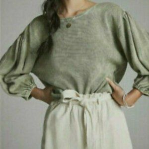 Anthroplogie Pilcro Green Mineral Wash Balloon Sleeve Top Size Medium